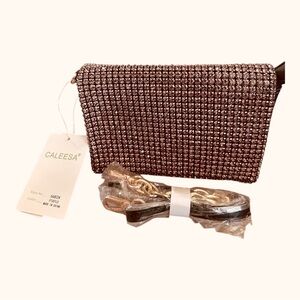 Caleesa Black Faux Leather Crossbody Bag with Gold Zippers, Purple, NWT